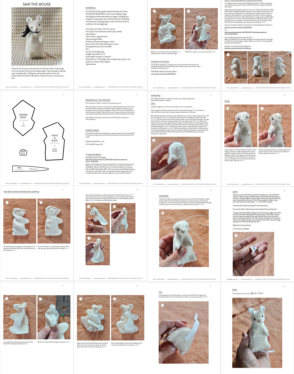 Pattern for mohair toy making by Jennifer Murphy of the POLKA DOT CLUB