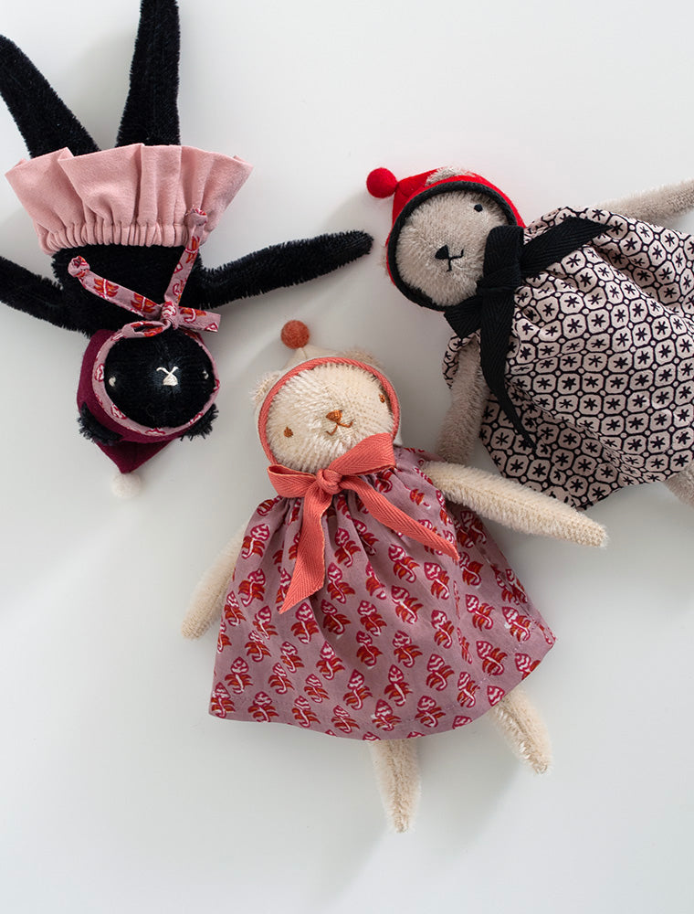 POLKA DOT CLUB Floppy Bear: Handmade in the USA. Small Mohair Teddy Bear with Disk jointed Head and floppy limbs.  They're made for NOW & FOREVER.