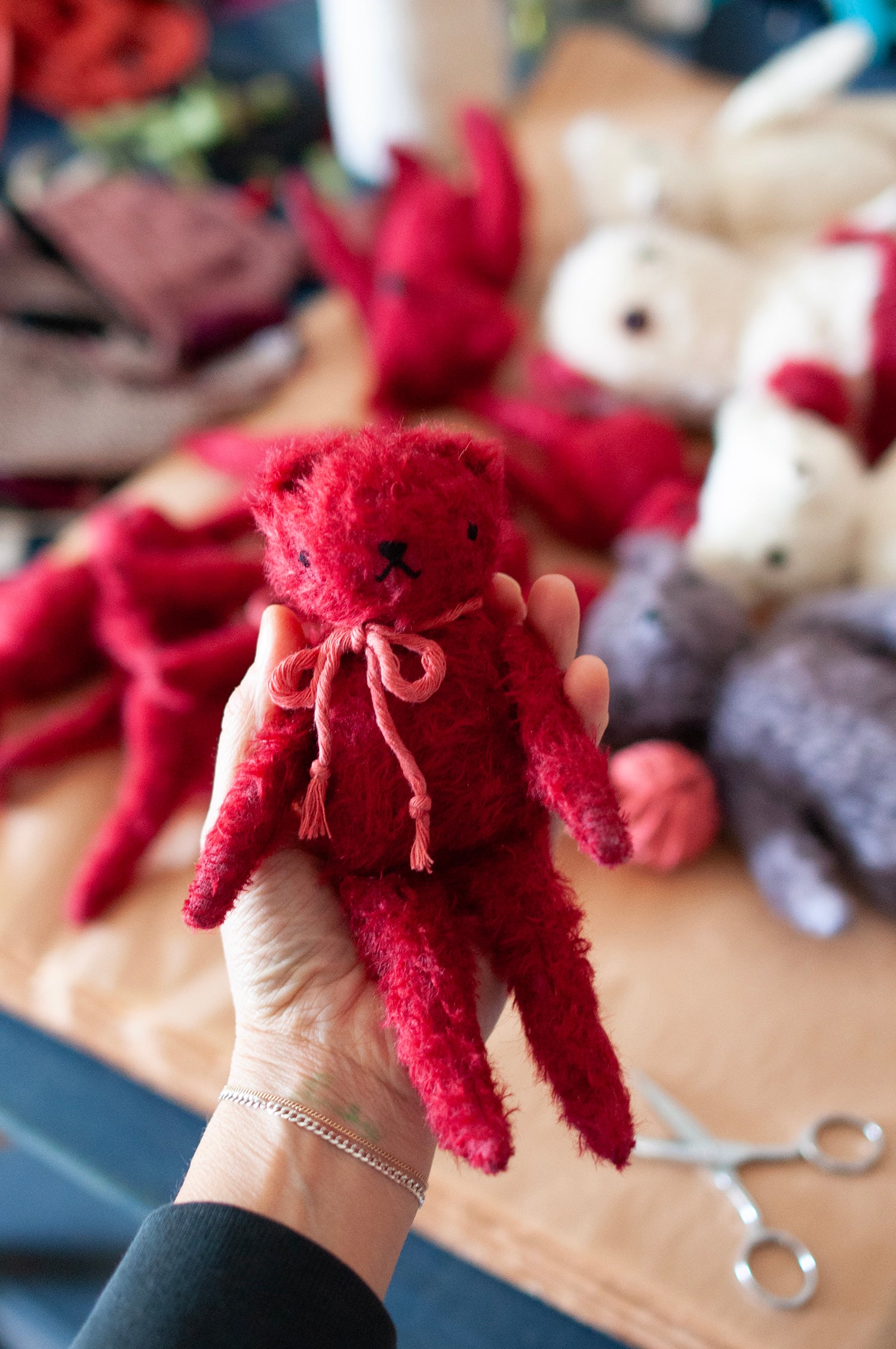 POLKA DOT CLUB Floppy Bear: Handmade in the USA. Small Mohair Teddy Bear with Disk jointed Head and floppy limbs. They're made for NOW & FOREVER.