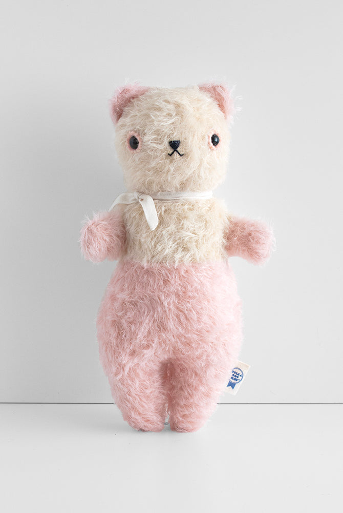 POLKA DOT CLUB mohair heirloom teddy bear. Handmade in the USA. Pink Baby Teddy Bear.