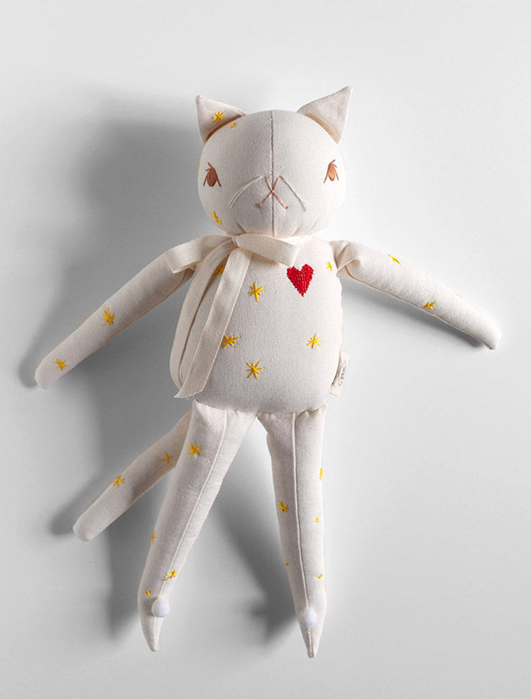 One-of-a-Kind * Embroidered Large Cream Cat (yellow stars)