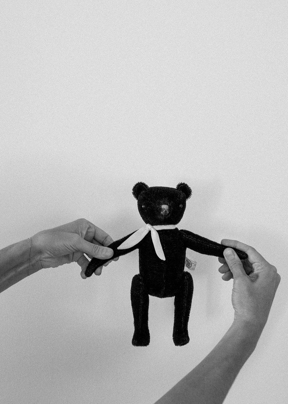 mohair teddy bear jointed and handmade in the usa. classic baby gift