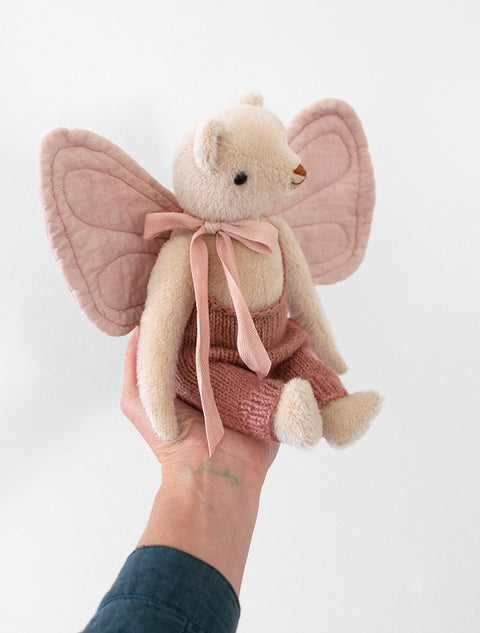 PDC Cream Classic Bear in handknit Overalls & Wings
