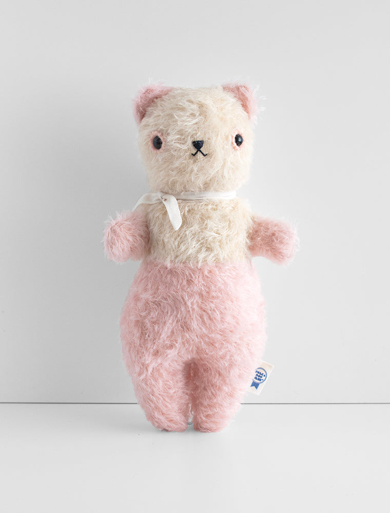 POLKA DOT CLUB mohair heirloom teddy bear. Handmade in the USA. Pink Baby Teddy Bear.