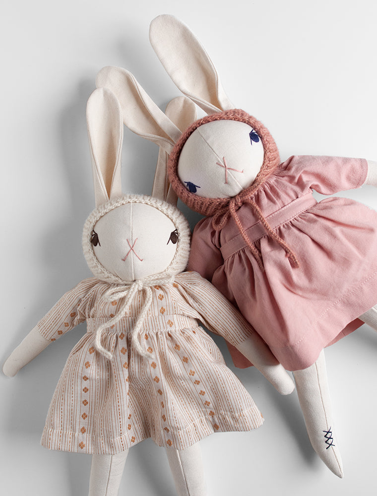 PDC Large Rabbit in handknit Bonnet and Cotton Outfits